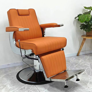 Chaise de barbier en cuir PU orange, chaise de coiffure hydraulique, chaise de salon avec repose-pieds, mobilier de salon de coiffure - Product Image 5