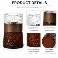 Gobelet de luxe en verre borosilicate texturé de 14 oz avec manchon en bois naturel pour eau, café glacé, thé et cocktails