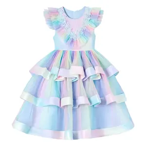 Yeni ürün patlama gökkuşağı kumaş çocuk elbise frocks kızlar için elbiseler çocuklar kızlar