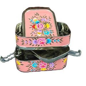 El boyalı öğle yemeği için Bento kutusu emaye paslanmaz çelik konteyner Tiffin yemek kurabiye kutusu çiçekler hindistan - Product Image 2