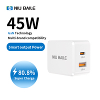 NIUBAILE Cargador de Pared Portátil Plegable Ecológico de 45W Mini GaN PD3.1/FCP con Carga Rápida USB-A/USB-C Modelo AC-A045-A