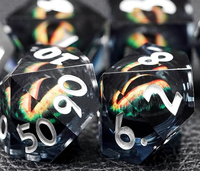 Jeu de dés dés en résine transparente avec effet œil de dragon intégré et chiffres en argent pour jeux de rôle Donjons Dragons