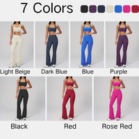 Set Yoga Wanita Empat Potong Bahan Solid, Bra Olahraga Pendek Halter Bernapas, Crop Top Punggung Silang, Legging Flare untuk Gym, Workout, dan Fitness