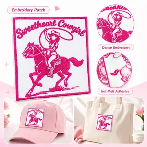 Funny Cowgirl Western Country Summer <b>Iron</b> on Small Badge Thermoadhesive Sequin Embroidery Patches Applique for T-shirts Hat - Product Image 6