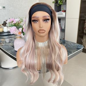 Perruque longue de 22 pouces avec bandeau en dentelle transparente pour femmes, blond pêche, synthétique, pour un usage quotidien estival - Product Image 1