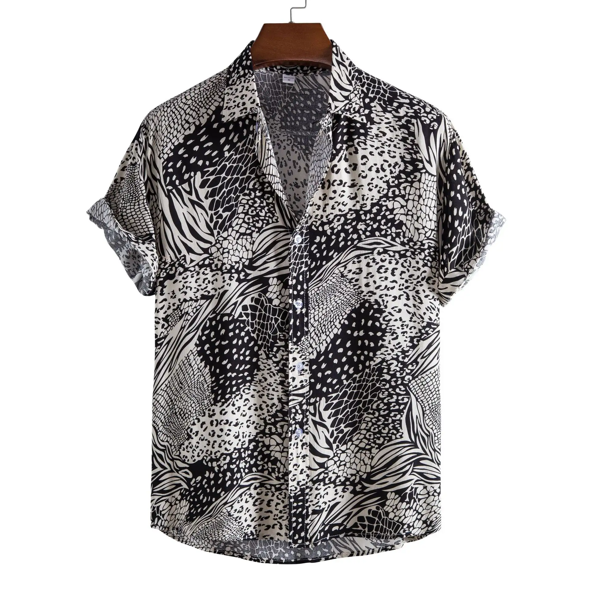 2021 European and American cross-border foreign trade men's loose casual slim-fit printed short-sleeved shirt