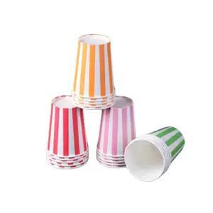 Hete Groothandel 9Oz 250Ml Strip Papieren Bekers Wegwerp Drinkpapier Bekers Voor Party Water Sap Cola Drinken Serviesgoed Decor