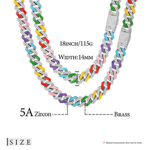 Gioielli Hip Hop all'ingrosso 14mm colore personalizzato smalto placcato CZ Stone Iced Out Miami <span class=keywords><strong>collana</strong></span> a catena a maglia cubana per <span class=keywords><strong>uomo</strong></span> donna - Product Image 5