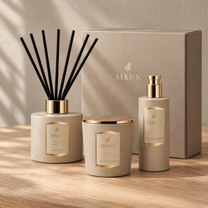 Coffret Cadeau Parfum d'Ambiance Aikun Beige Doré avec Bougie Parfumée, Diffuseur à Bâtonnets et Spray d'Ambiance pour la Maison et les Événements Nouveaux - Product Image 2
