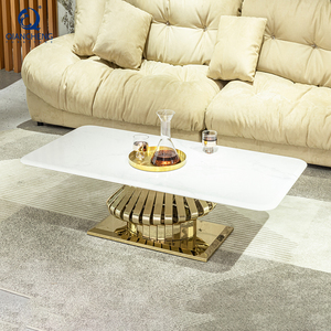 Mesa de Centro de Mármol de Lujo, Base de Acero Inoxidable Dorado, Mesa Moderna para Sala de Estar, Venta Directa de Fábrica - Product Image 5