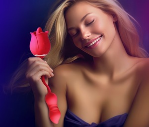 Vibrador LOVE con Forma de Rosa, con Succión y Estiramiento, de Silicona Fluorescente, Resistente al Agua IPX7, Carga Magnética USB - Product Image 2