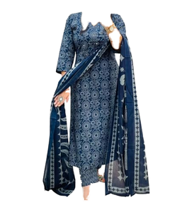 High Quality Women's Premium Cotton Salwar Kameez Embroidery Recycled <b>Materials</b> Navy <b>Blue</b> Green Pakistani Style Summer Quick Dry - Product Image 1