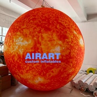 Décoration de fête gonflable en forme de planète soleil avec éclairage LED