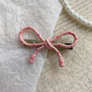 Korean Minimalist Polka Dot Pink Bow Hair Clip Ins Luxury Versatile Fringe Clip Side Hair Accessories for Women - Product Image 2