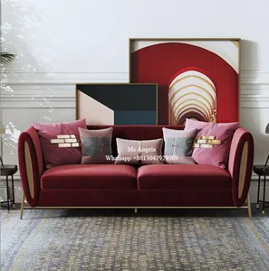 Chesterfield-Conjunto de sofás de tela de terciopelo, conjunto de sofás de doble asiento, modernos, de terciopelo, vino tinto, gran oferta