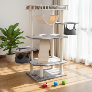 Torre Tiragraffi di Lusso Stile <span class=keywords><strong>Hotel</strong></span> per Gatti, Costruzione Premium in Peluche e Legno, Tiragraffi in Sisal per Alloggi VIP per Animali Domestici - Product Image 5