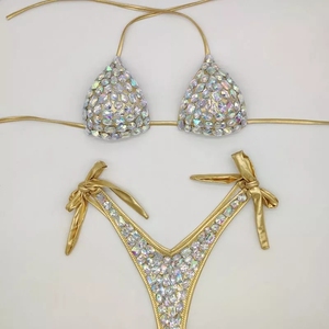 NUOVO ARRIVO Bikini Brasiliano con Top Triangolare, Lacci e Cristalli, Vita a V, 12 Colori - Product Image 5