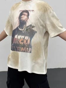 Streetwear Heavyweight Cotton Oversized Hip Hop T-shirt Homens Acid Wash Vintage Graphic t Shirts - Product Image 3