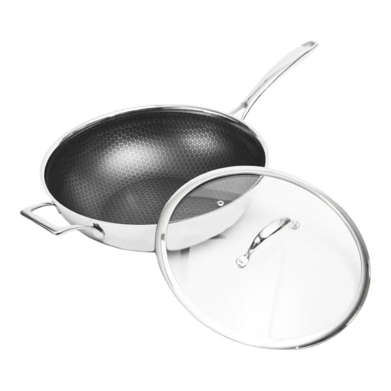 Multi-funzionale soffriggere Wok antiaderente padelle riutilizzabili a induzione cottura a nido d'ape a 3 strati in acciaio inox cucina cinese Wok