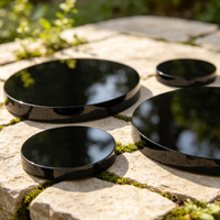 Miroir en Obsidienne Noire Polie Gravée, 10cm 15cm, Plaque Ronde avec Support, Artisanat en Cristal pour Décoration, Vente en Gros