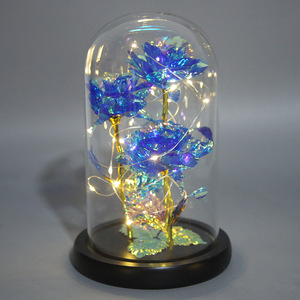 TC all'ingrosso nuovo Design 24K fiori foglia d'oro bellezza <span class=keywords><strong>e</strong></span> la bestia Rose artificiali Rose con luci a Led In vetro cupola regali - Product Image 5