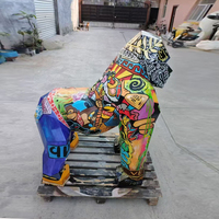 Sculpture de gorille géométrique personnalisée, statue d'art créatif graffiti, grande statue d'animal en fibre de verre et résine, décoration d'intérieur, cadeau réaliste