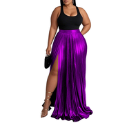 Jupe longue plissée brillante décontractée pour femme, taille haute, couleur unie, grande taille, haute qualité, collection été 2026