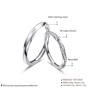 แหวนคู่ GR92คู่นิรันดร์แหวนคู่อินเทรนด์ S925เงินสเตอร์ลิงน้ำคลื่นสัญญากับแหวนโมเบียสที่ฝังเรขาคณิตเพทายของขวัญหมั้น - Product Image 6