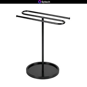 Portasciugamani Moderno in Metallo Salvaspazio Nero Multifunzione da Bagno Autoportante a Forma di S Espositore per Occhiali - Product Image 1