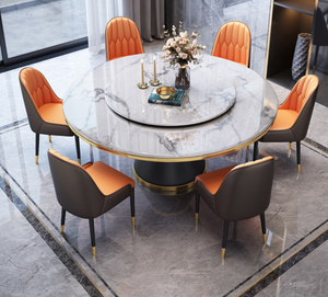 Juego de Mesa de Comedor Redonda Moderna de <span class=keywords><strong>Madera</strong></span> Sólida con Lazy Susan y 6 Sillas para Uso en el Hogar y Hoteles - Product Image 2