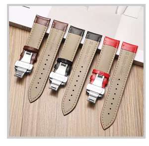 Bracelet de <span class=keywords><strong>montre</strong></span> de qualité supérieure en cuir véritable, universel, avec fermoir papillon sécurisé, bracelet de <span class=keywords><strong>montre</strong></span> souple en cuir pleine fleur pour femme et <span class=keywords><strong>homme</strong></span> - Product Image 2