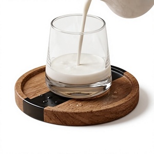 Sous-verres ronds en bois avec incrustation en résine, tapis antidérapants pour boissons et dessous de plat, sets de sous-verres pour tasses à café 300 mm, décoration de table - Product Image 1