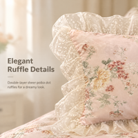 Parure de lit Princesse 100% Coton 3 pièces avec housse de couette à volants et dentelle, imprimé floral réactif rose pour chambre à coucher