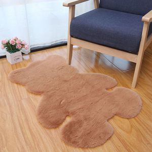 <b>Bear</b> Shape Plush Rug Grayish <b>Pink</b> Faux Fur Floor Mat For Bedroom Kids Room Cushioned Decorative Carpet - Product Image 4