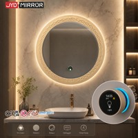 Miroir LED rétroéclairé pour salle de bain, rond, éclairé, avec anti-buée intégré, étanche, bord biseauté, pour hôtels (vente en gros)