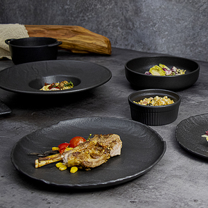 Custom Hotel Restaurant Dinnerware <strong>Tapas</strong> <strong>Plates</strong> Ceramic Restaurant Baking <strong>Plate</strong> Ceramic Crockery <strong>Plate</strong> Black Porcelain Bakeware - Product Image 2