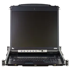 ATEN 16 Portas PS/2-USB Comutador KVM LCD de trilho duplo VGA de 19 polegadas CL5816 ATA