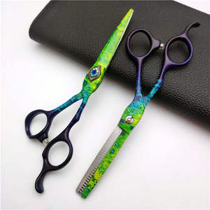 Tijeras para el cabello color pavo real, 6 pulgadas, tijeras de entresacar de acero inoxidable 440C, mango largo, 32 dientes, para uso de peluquero - Product Image 2