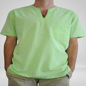 Trendy Light Green Cotton Mens <b>Shirt</b> Short Sleeve with V-Neck Fresh Take on Everyday Comfort - Product Image 3