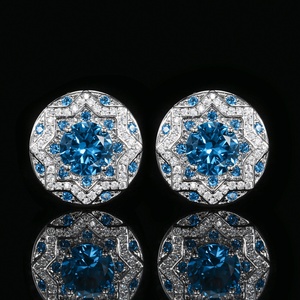 Fashion Eco-friendly Copper Round Cut 10-8mm Blue Cubic Zirconia Necklace and <b>Earring</b> Ring Temperament Jewelry Set for Women - Product Image 4