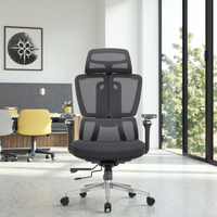 Chaise de bureau ergonomique moderne de luxe confortable pivotante et rotative avec accoudoirs réglables 5D, dossier en maille, appui-tête en alliage d'aluminium