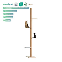 Grand chat en bois massif beige en bois massif de luxe personnalisé d'usine arbre à griffer grimpant condo pour chats avec grattoirs et lit