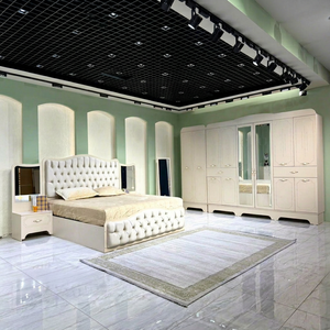 Modern Farmhouse Villa Style Bedroom Set King Size Tufted Bed <b>with</b> Chest and <b>Mirror</b> <b>Wardrobe</b> MDF Furniture Home Decor - Product Image 1