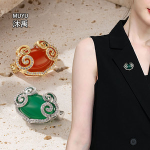 MUYU Chinese Style Auspicious Cloud Ruyi Brooch Zinc Alloy Bezel Setting Party Jewelry - Product Image 1