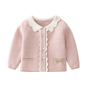 Vêtements pour filles printemps 2022, vêtements pour enfants, cardigan rayé avec nœud, jupe plissée, ensemble de vêtements pour petites filles - Product Image 3