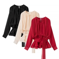 Robe Longue D'Été Chic et Vintage 2025 pour Femme, à Manches Longues, Brillante et Courte avec Technique Plissée