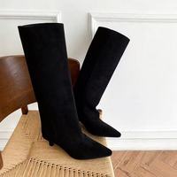 Bottes d'hiver pour femmes en cuir véritable à bout pointu et talon fin, hauteur genou