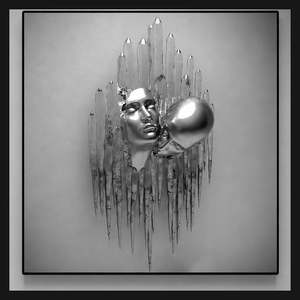 Impresión <span class=keywords><strong>de</strong></span> Arte Mural Abstracto Monocromático con Rostro, Retrato en Gris Plateado para Sala <span class=keywords><strong>de</strong></span> Estar, Dormitorio, Recepción, Interiores Contemporáneos - Product Image 2
