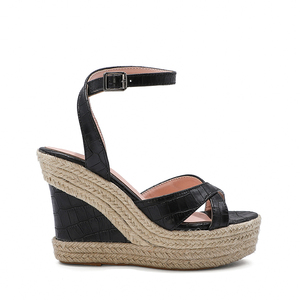 Sandales d'été à talons compensés pour <span class=keywords><strong>femme</strong></span>, Espadrilles en Crocodile bon marché, avec lanière bride à la cheville, vente en gros, 2021 - Product Image 5