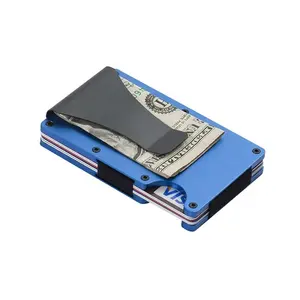 Homens magro preto RFID Bloqueio de Cartão De Crédito Titular carteira com Grampo do Dinheiro de caixa de metal de alumínio